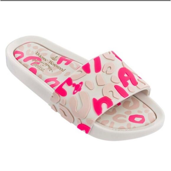 Melissa + Vivienne Westwood Beach Slides Sandals White Red Size 8 Women's - Picture 1 of 8